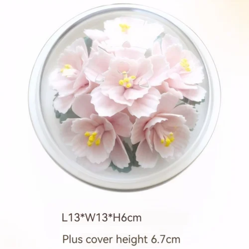 Pink double petal cherry blossom ceramic incense stick holder