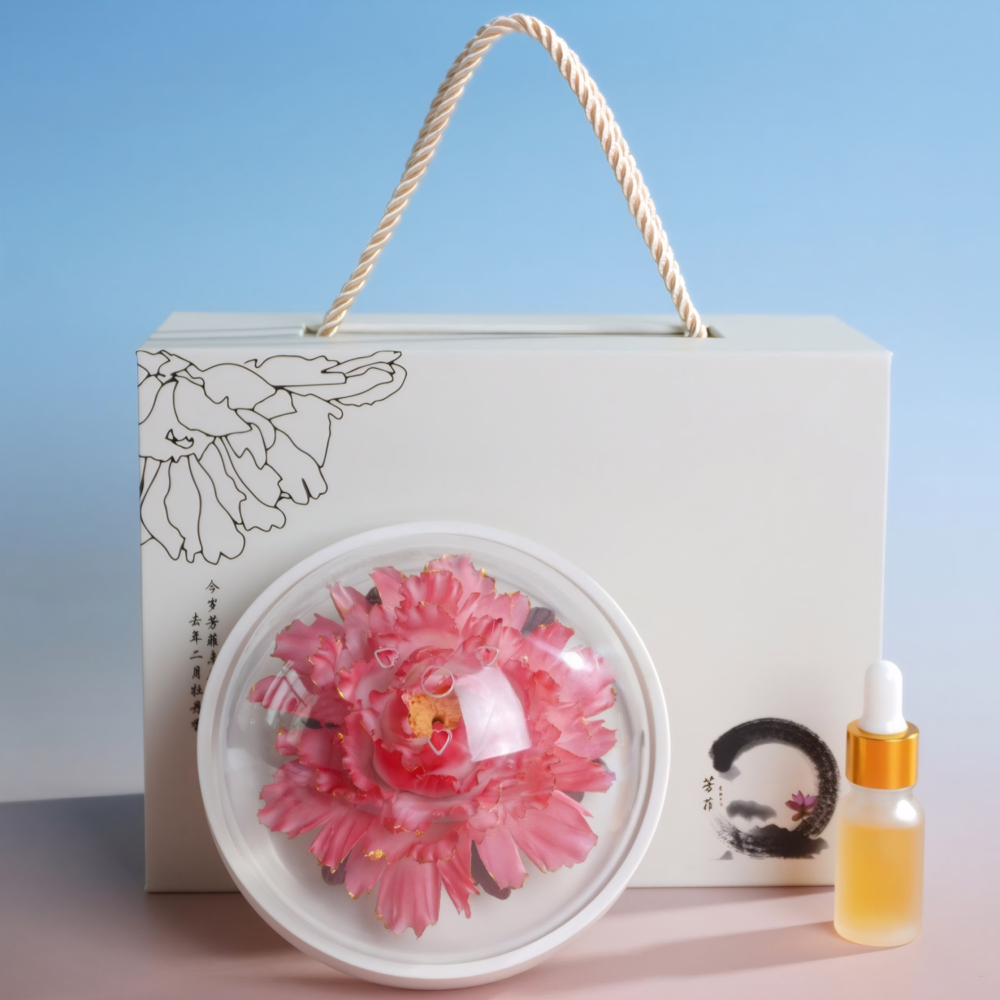 Gradient vermilion red ceramic flower diffuser with gold rim, 非遗 art for aromatherapy & decor, incense & oil use