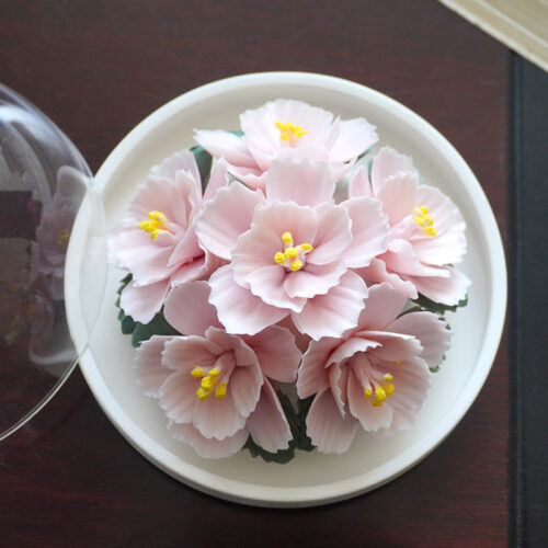 Pink double petal cherry blossom ceramic incense stick holder