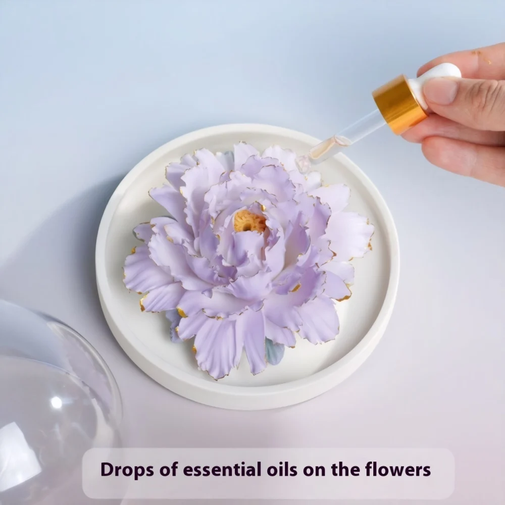 Gradient Purple Ceramic Flower Diffuser with Gold Rim –非遗 Incense Stick Holder & Essential Oil Diffuser - Image 2