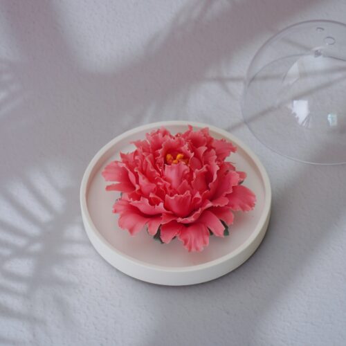 Red ceramic peony diffuser gift set - boxed decorative essential oil diffuser & incense holder.