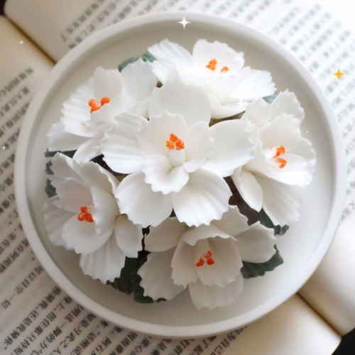 White double petal cherry blossom ceramic incense stick holder
