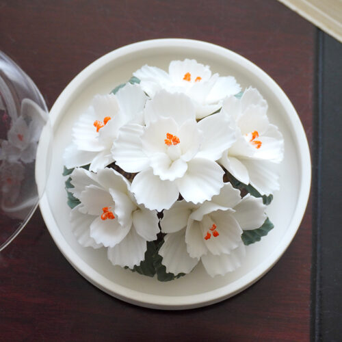 White double petal cherry blossom ceramic incense stick holder