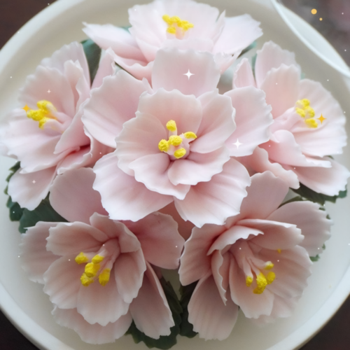 Pink double petal cherry blossom ceramic incense stick holder